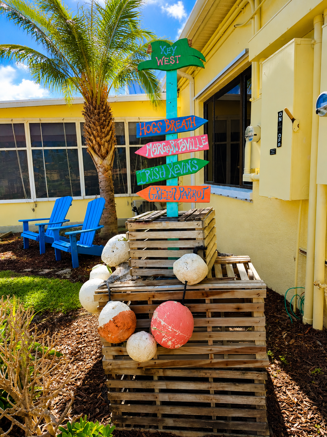Harbortown Marina colorful directional signs and buoys