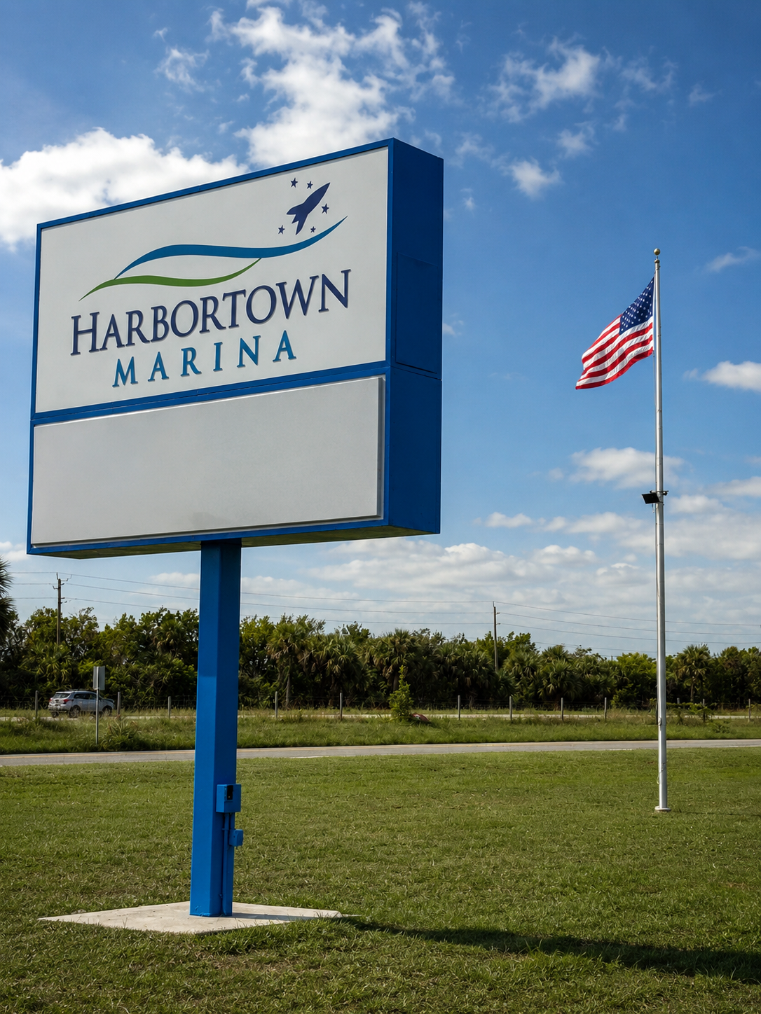 Harbortown Marina entrance sign