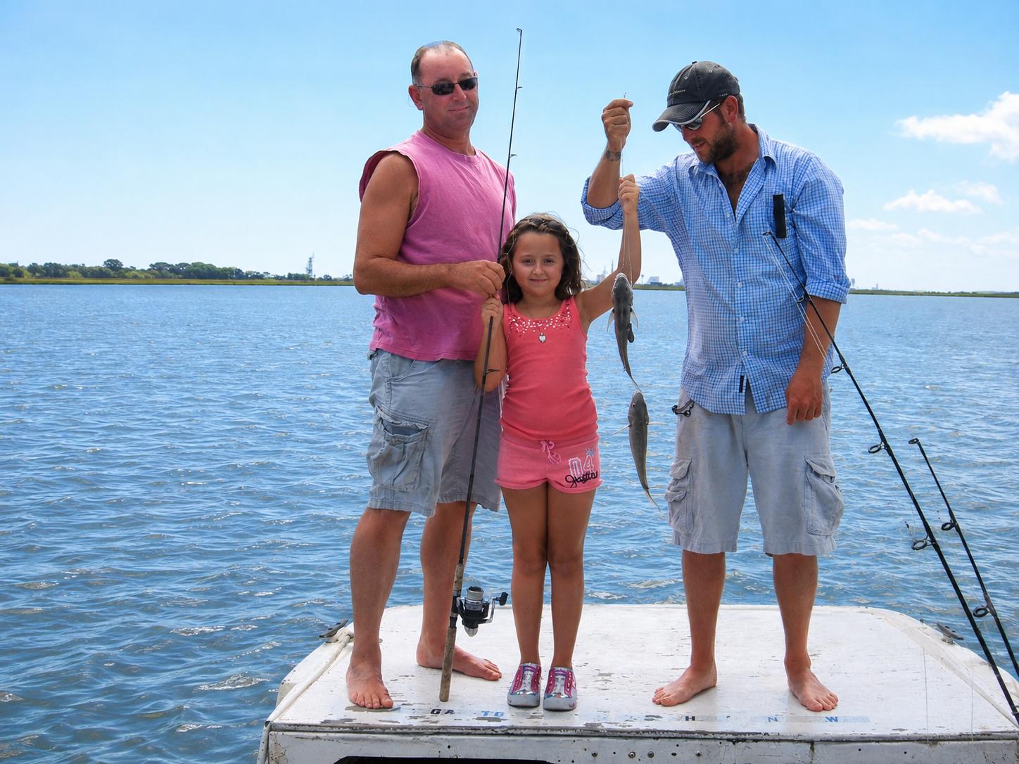 Family showing off their catch on Captain Pete's boat on the Indian River Lagoon