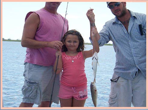 Family fishing together on the lagoon